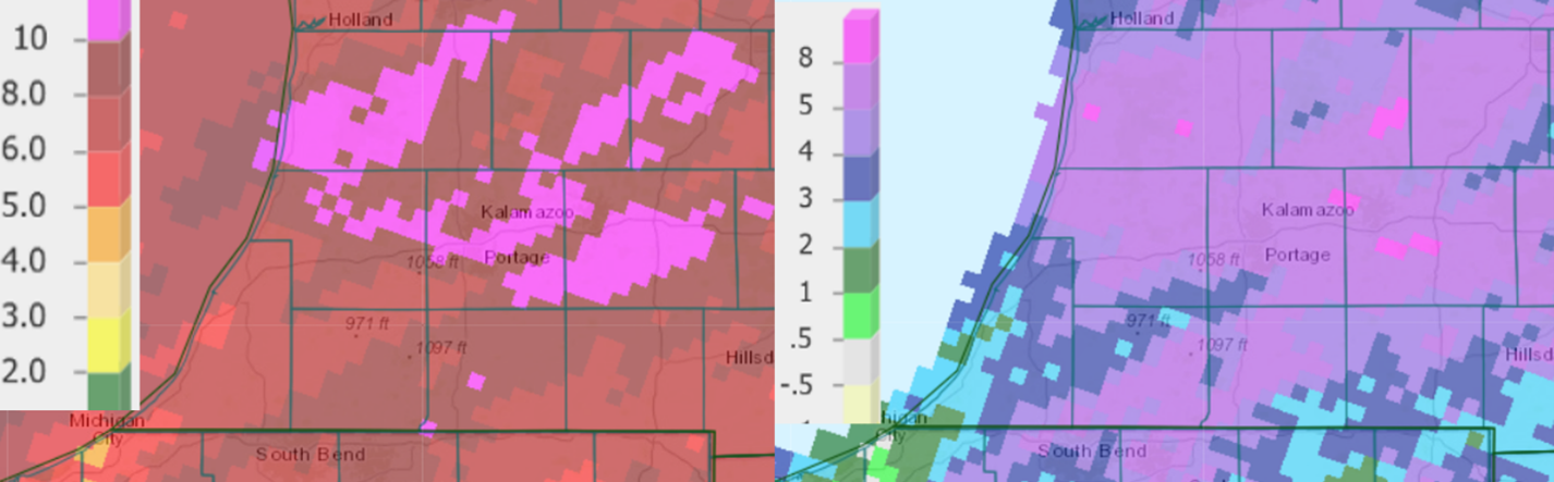 Precipitation totals (left) and departure from normal (right) for the past 30 days as of July 1.